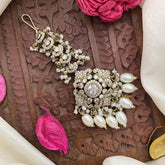 Vriksham White Victorian Diamond Maang Tikka-White Bead-G17590